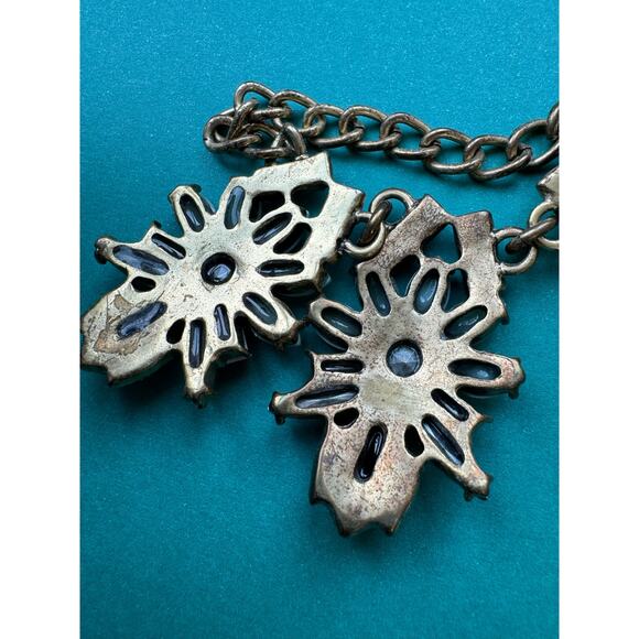 J. Crew VTG Gold Tone Blue Bead Rhinestone Sparkly Statement Necklace - Picture 8 of 8